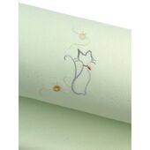 洗える着物 刺繍小紋 猫柄 薄ひわ色（薄緑系） 光触媒消臭