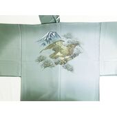 Kimono underwear hand printed hawk and pine fruits desin green