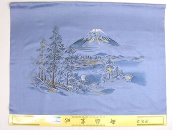 Washable men's japanese picture lining for haori No.11 Mt. Fuji and a sailboat, blue-gray/Kanebo Soafuru