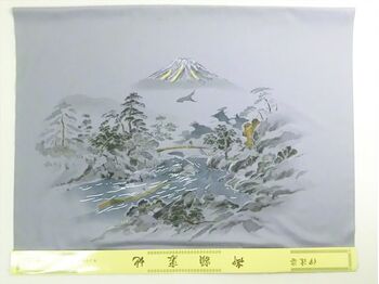 洗える男物 額裏 No.7 山水 富士山といかだ流し グレー