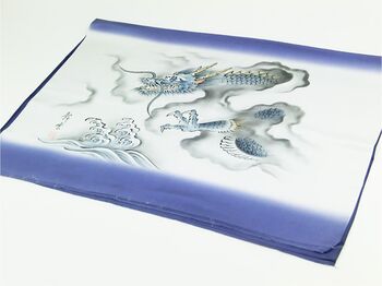 Japanese painting,Men's haori lining that can use as interia , blue, hand-dyed, Dragon design from zodiac