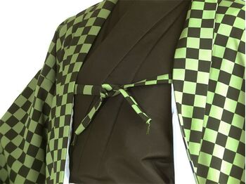 Washable checkered haori lining made to order from green, gray, and mustard