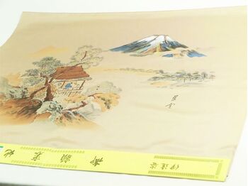 Washable haori's underfablic No.1 Mt.fuji and house at the lake desain blue brown color