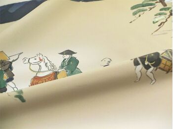 Washable Japanese picture lining fablic for Haori Daimyo gyoretu (procession of feudal lords) gray color