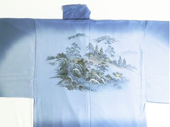 Kimono underwear Hand printed landscape with mountain stream desin blue