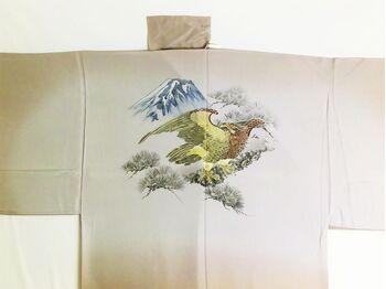 Kimono underwear hand printed hawk and pine fruits desin brown