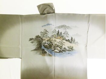 Kimono underwear Hand printed landscape with mountain stream desin brown