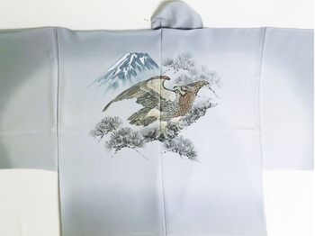 Kimono underwear hand printed hawk and pine fruits desin gray