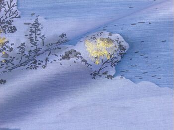 Washable men's japanese picture lining for haori No.11 Mt. Fuji and a sailboat, blue-gray/Kanebo Soafuru