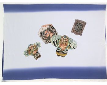 Japanese painting, Kites design, white ground with blue blurring