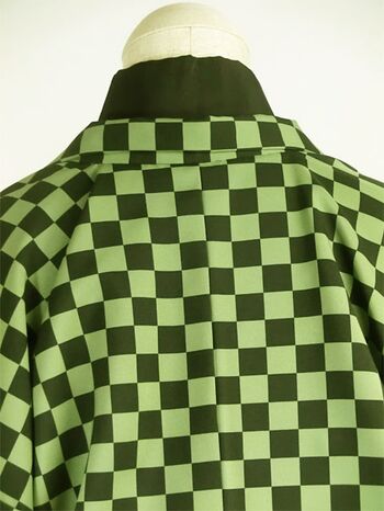 Washable checkered haori lining made to order from green, gray, and mustard