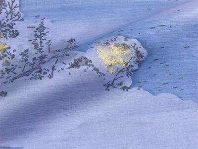 Washable men's japanese picture lining for haori No.11 Mt. Fuji and a sailboat, blue-gray/Kanebo Soafuru