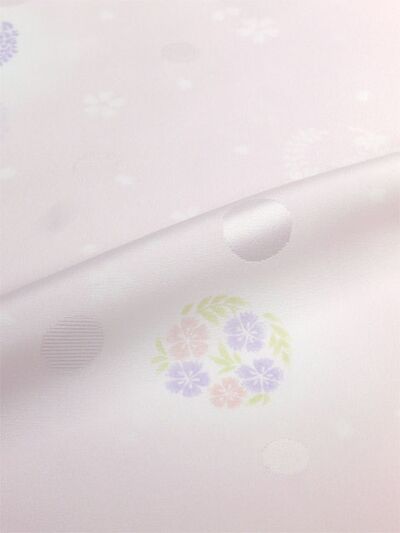 洗える長襦袢 反物 花丸 ピンク 水玉紋意匠 生地風合い