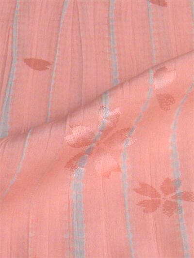 正絹長襦袢 柳絞り 桜吹雪柄 ピンク/グレー 生地風合い