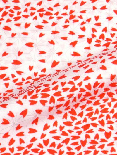 洗える長襦袢 白地に紅(赤) 桜ふぶき 生地風合い