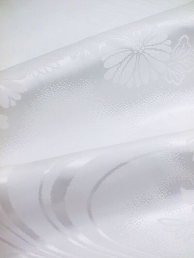 洗える長襦袢 白 綸子 菊と流水柄 反物