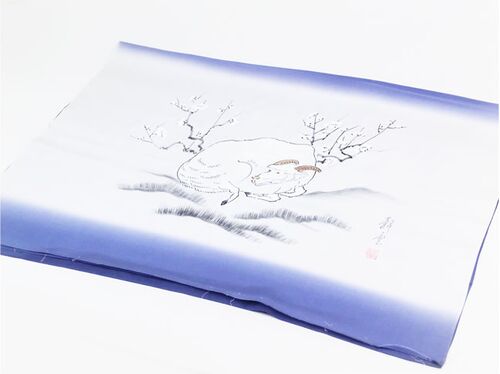 Japanese painting,Men's haori lining that can use as interia , blue, hand-dyed, Sheep design from zodiac