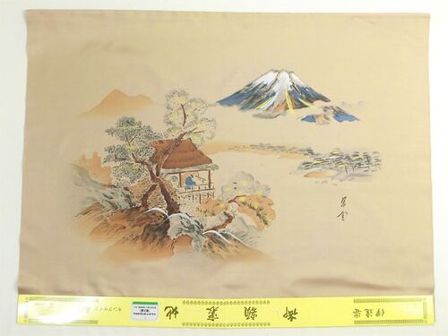 Washable haori's underfablic No.1 Mt.fuji and house at the lake desain blue brown color