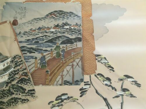 Washable Japanese picture men's framed lining No.5 Pine tree on colored paper, light brown