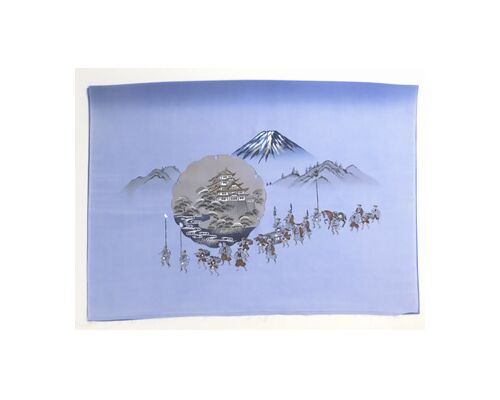 Men's lining fabric for Hari coat  that Blue Gray Sansui Daimyo's Procession at Mt. Fuji "Hakusan" Brand