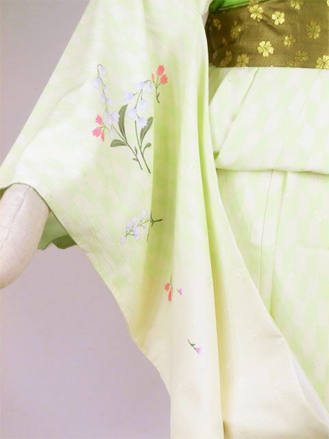 袴用着物アート小町二尺袖きものK502 グリーン系 袖