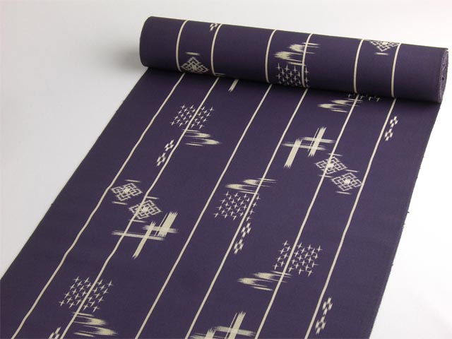 絹100％ 丹後紬着物 麻の葉紋様 紫色